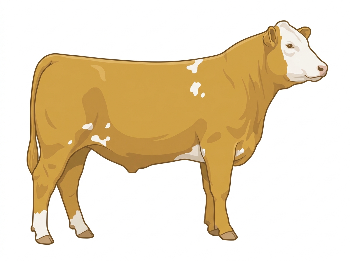 Gold with a white face and a few white spots SimAngus Steer