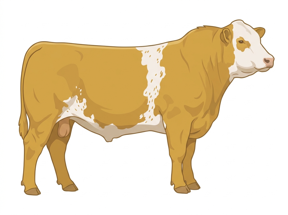 Gold with a white face, white spots and ticking in the white SimAngus Bull