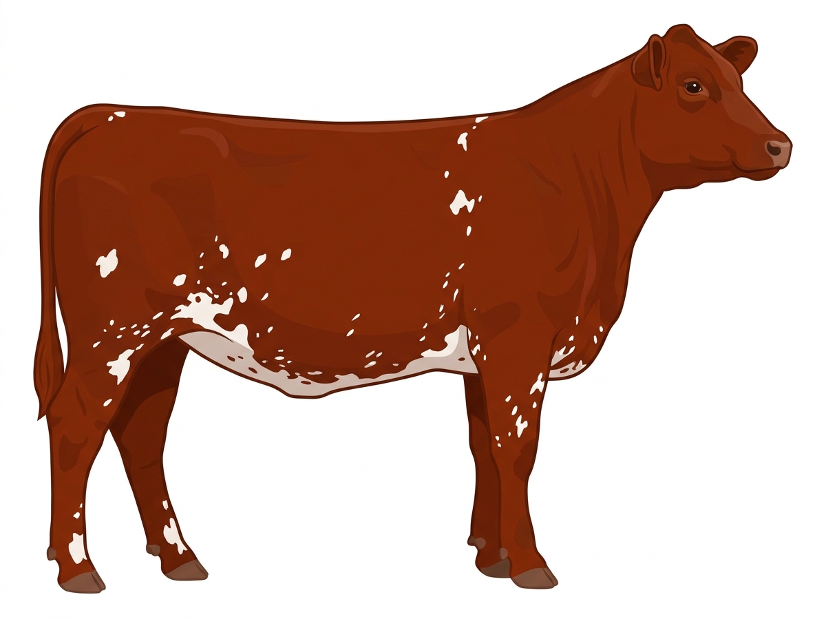 Red with a few white spots and ticking in the white SimAngus Heifer