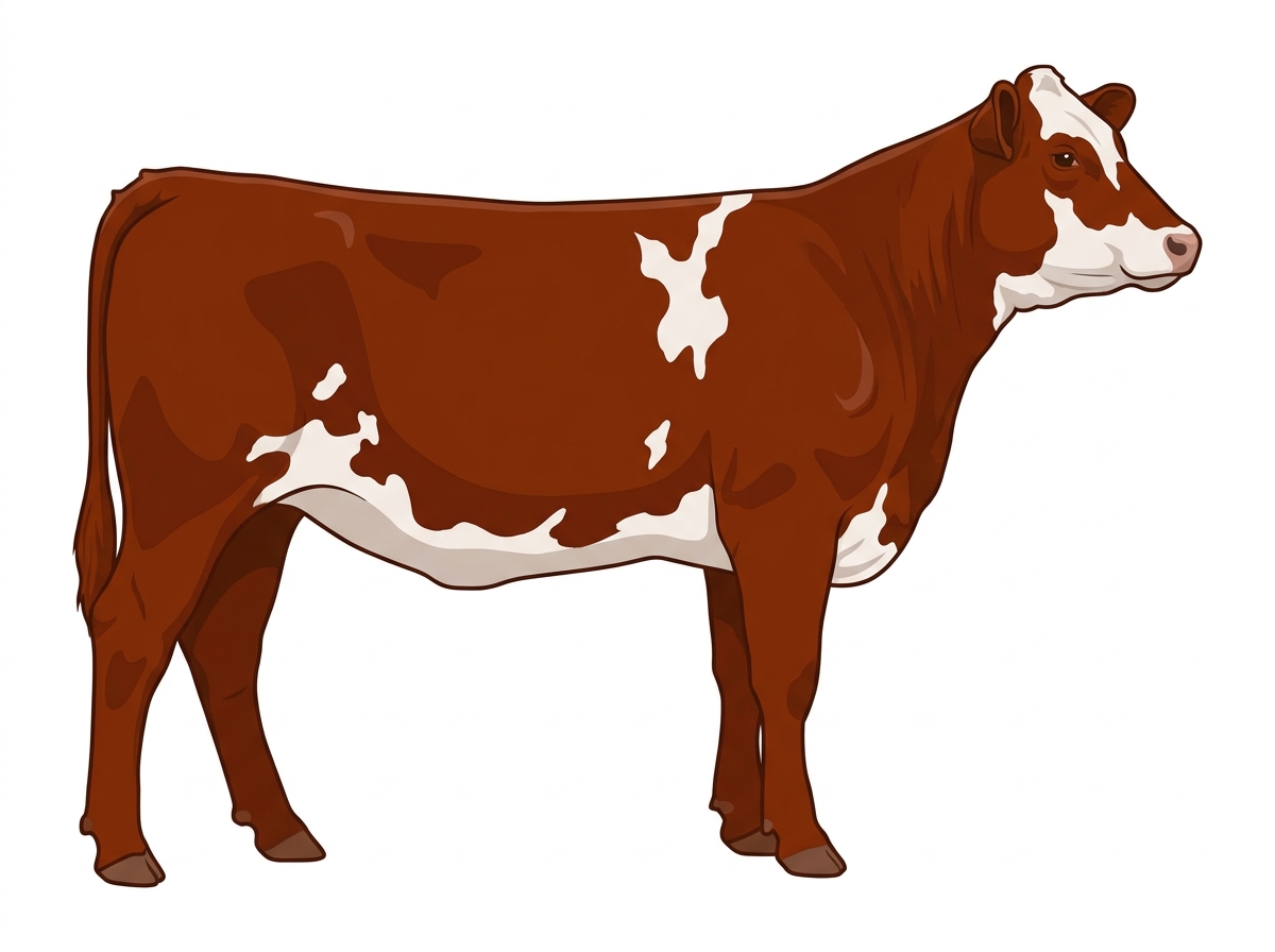 Red with a few white spots SimAngus Heifer