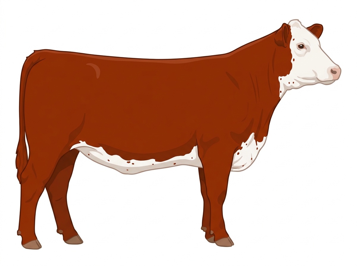 Red with a full white face, white brisket and underline and ticking in the white SimAngus Heifer