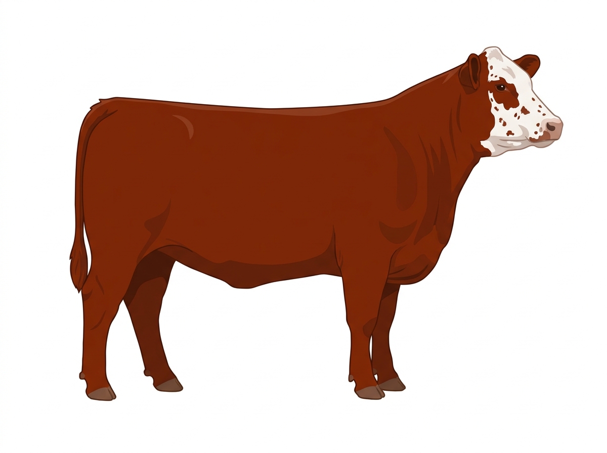 Red with a partial white face, a few white spots and ticking in the white SimAngus Heifer