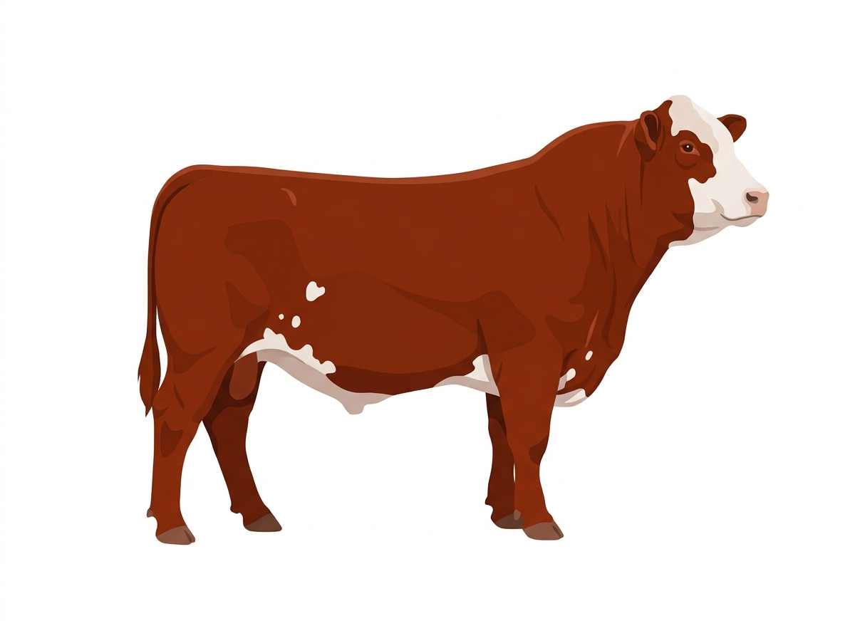 Red with a partial white face and a few white spots SimAngus Bull