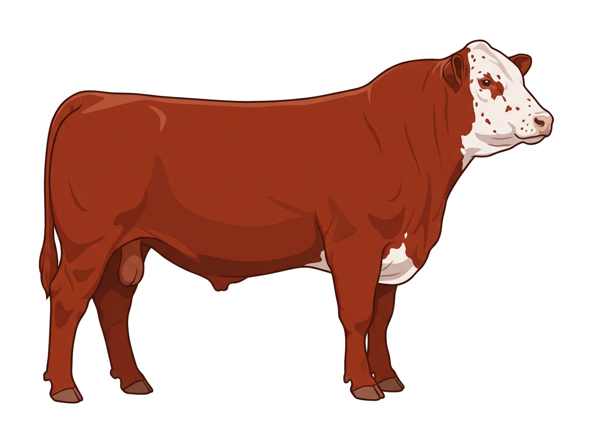 Red with a partial white face and ticking in the white SimAngus Bull