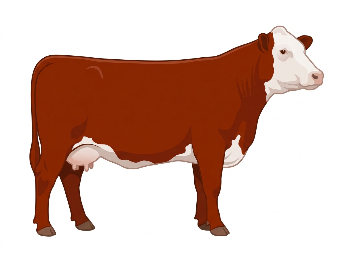 Red with a partial white face SimAngus Cow