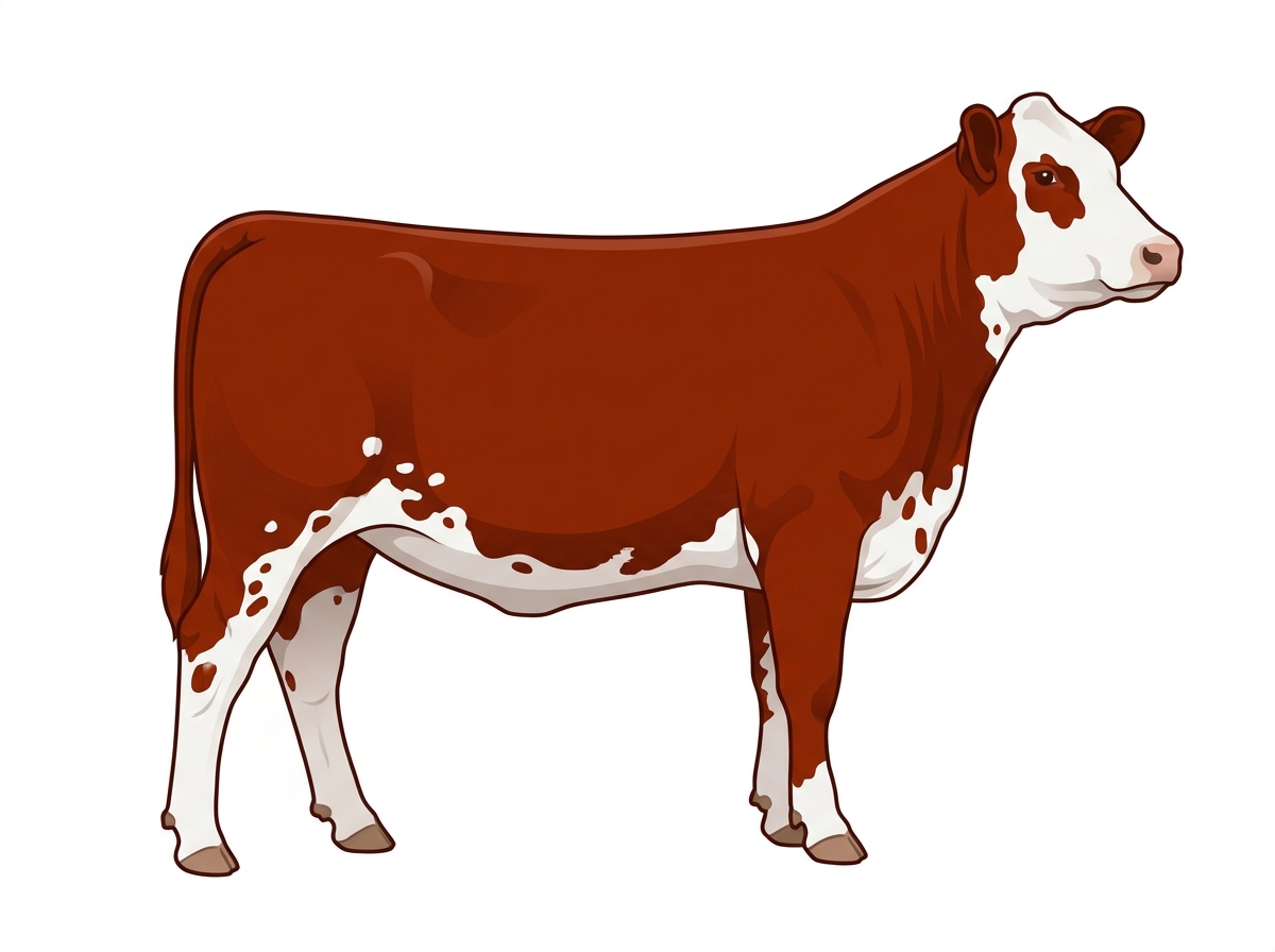 Red with a partial white face, white spots and ticking in the white SimAngus Heifer