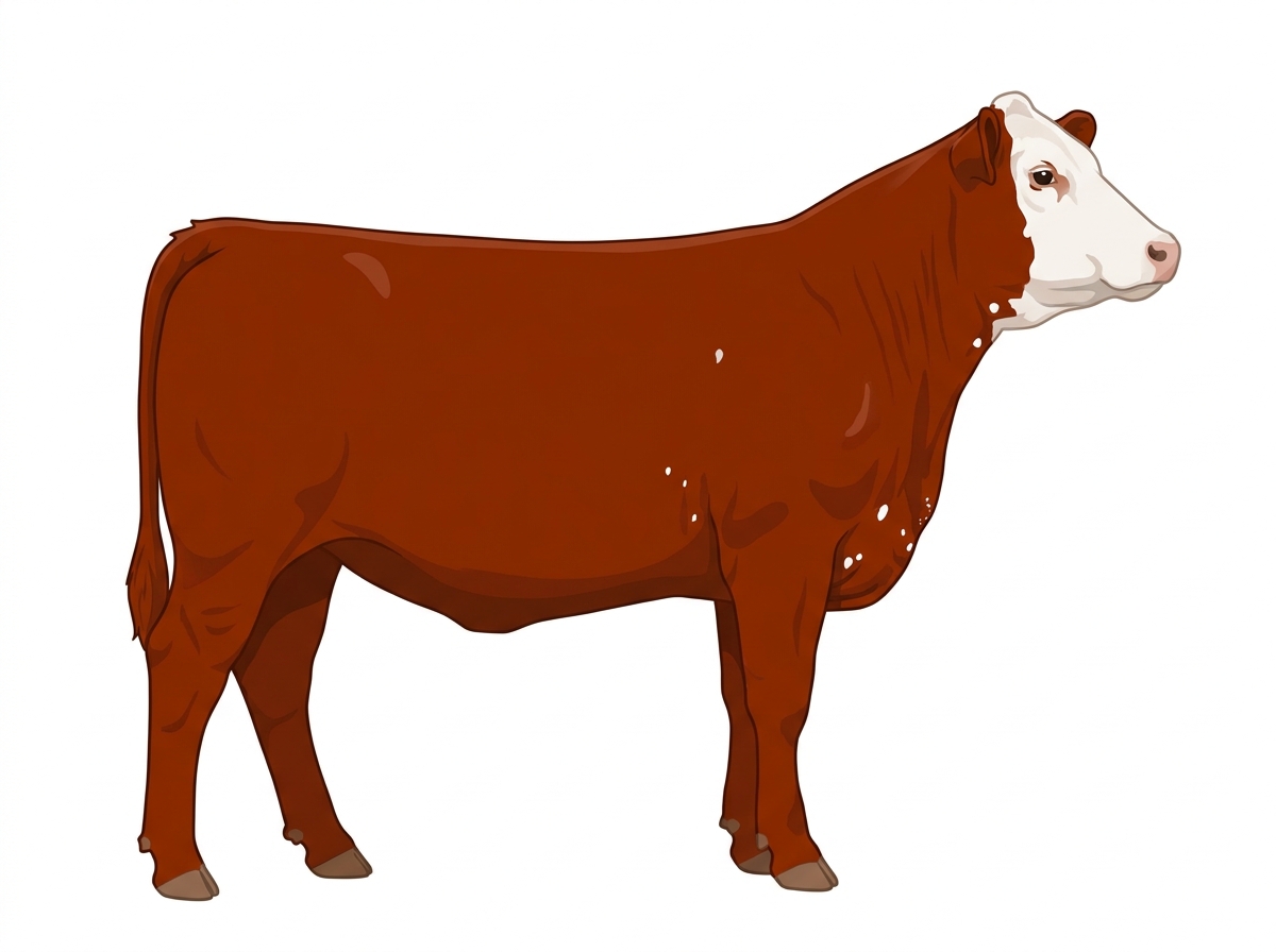 Red with a white face, a few white spots and ticking in the white SimAngus Heifer