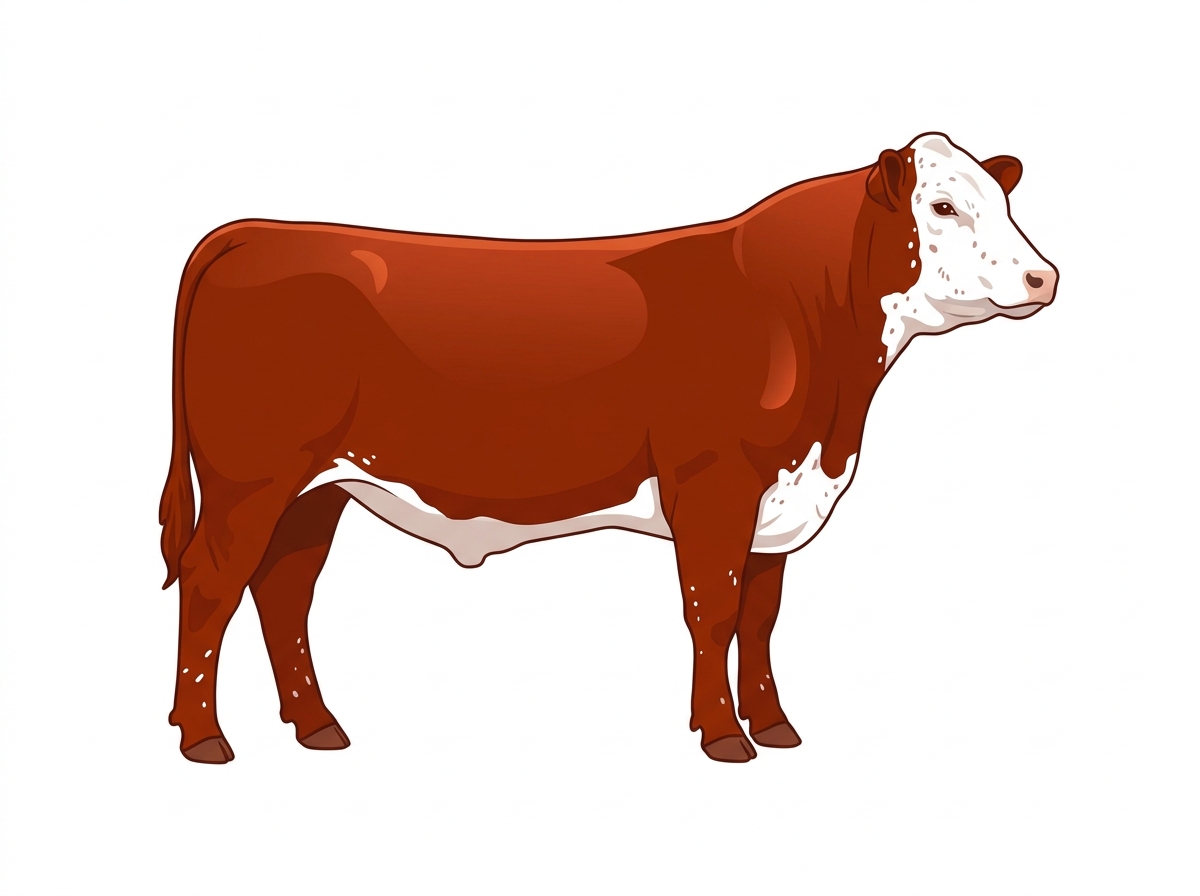 Red with a white face, a few white spots and ticking in the white SimAngus Steer