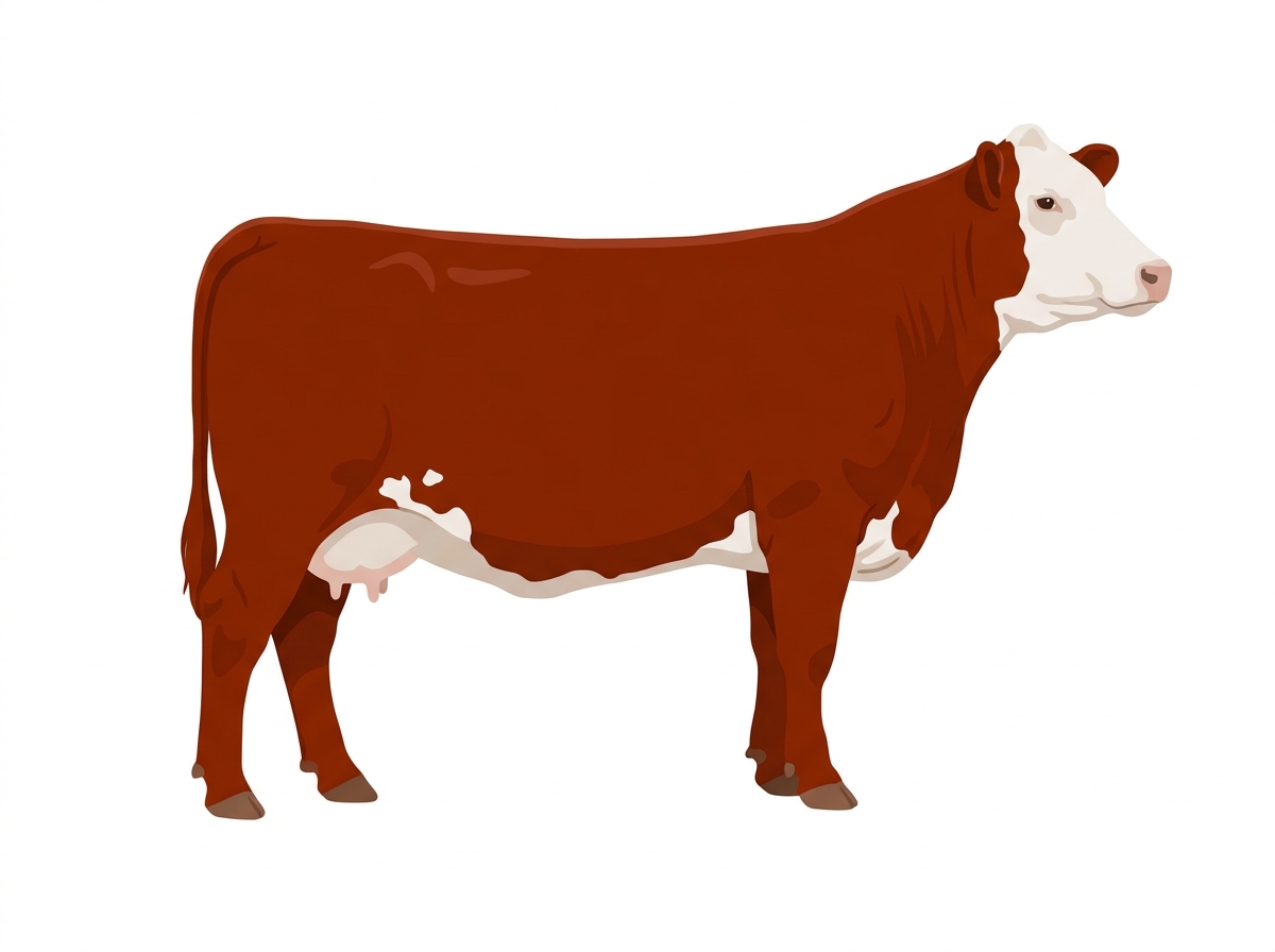 Red with a white face and a few white spots SimAngus Cow