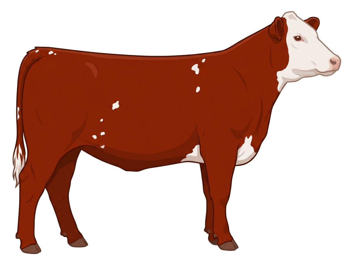 Red with a white face and a few white spots SimAngus Heifer