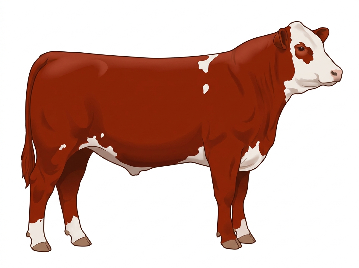 Red with a white face and a few white spots SimAngus Steer