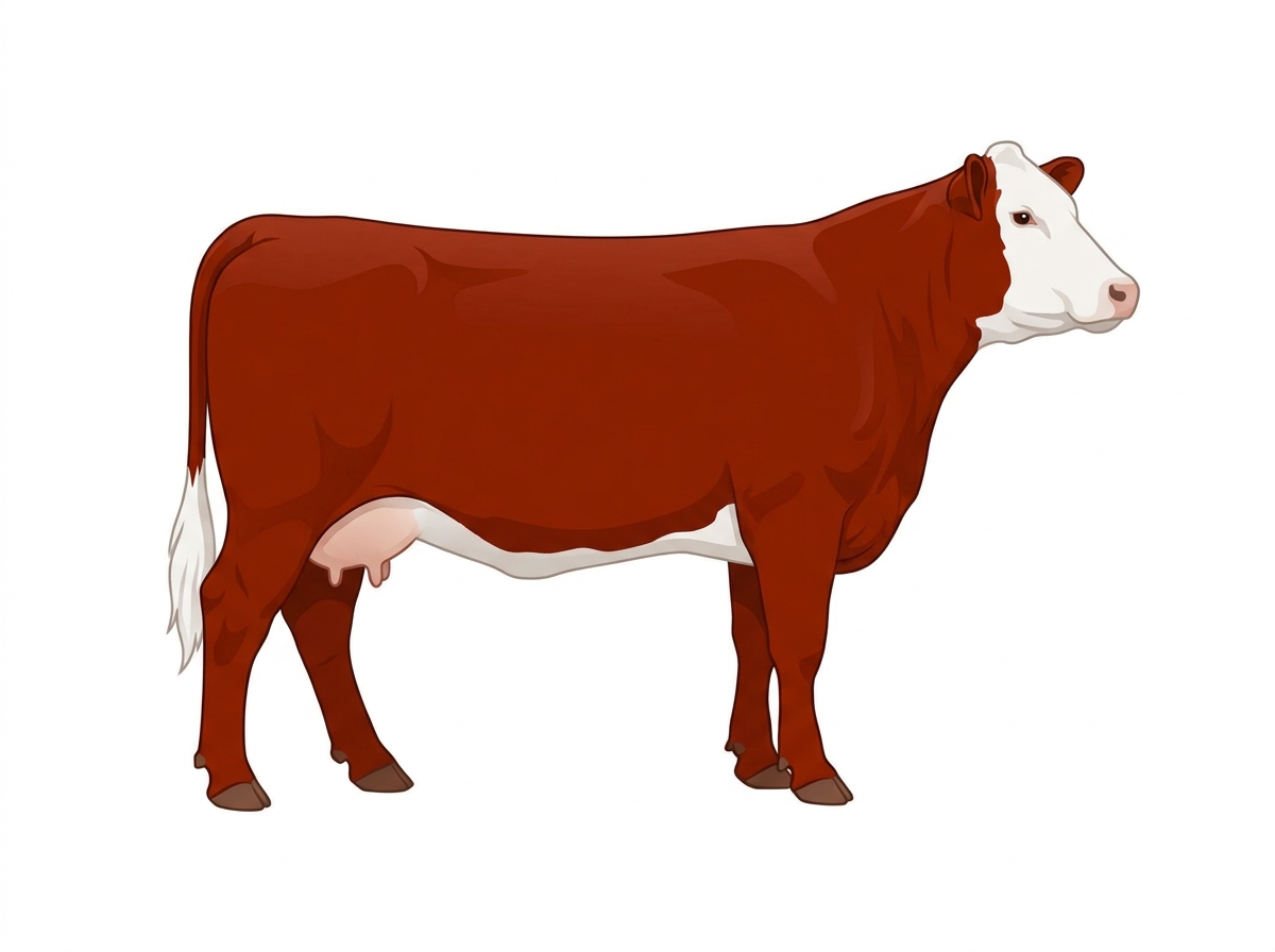 Red with a white face SimAngus Cow