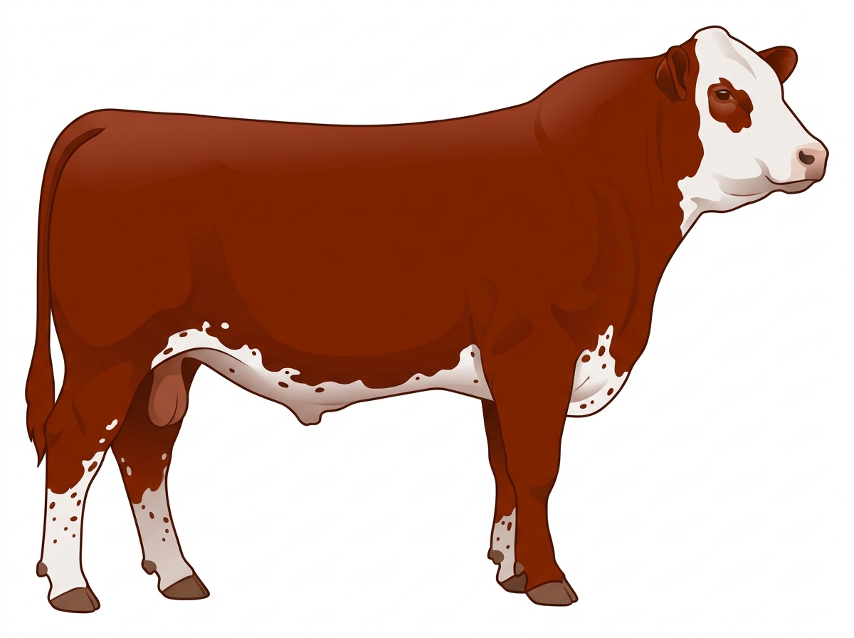 Red with a white face, white spots and ticking in the white SimAngus Bull