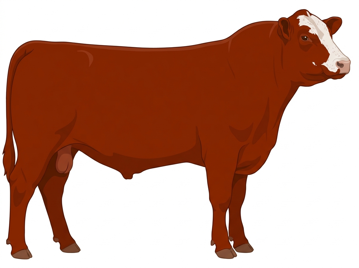 Red with minimal white face markings and ticking in the white SimAngus Bull