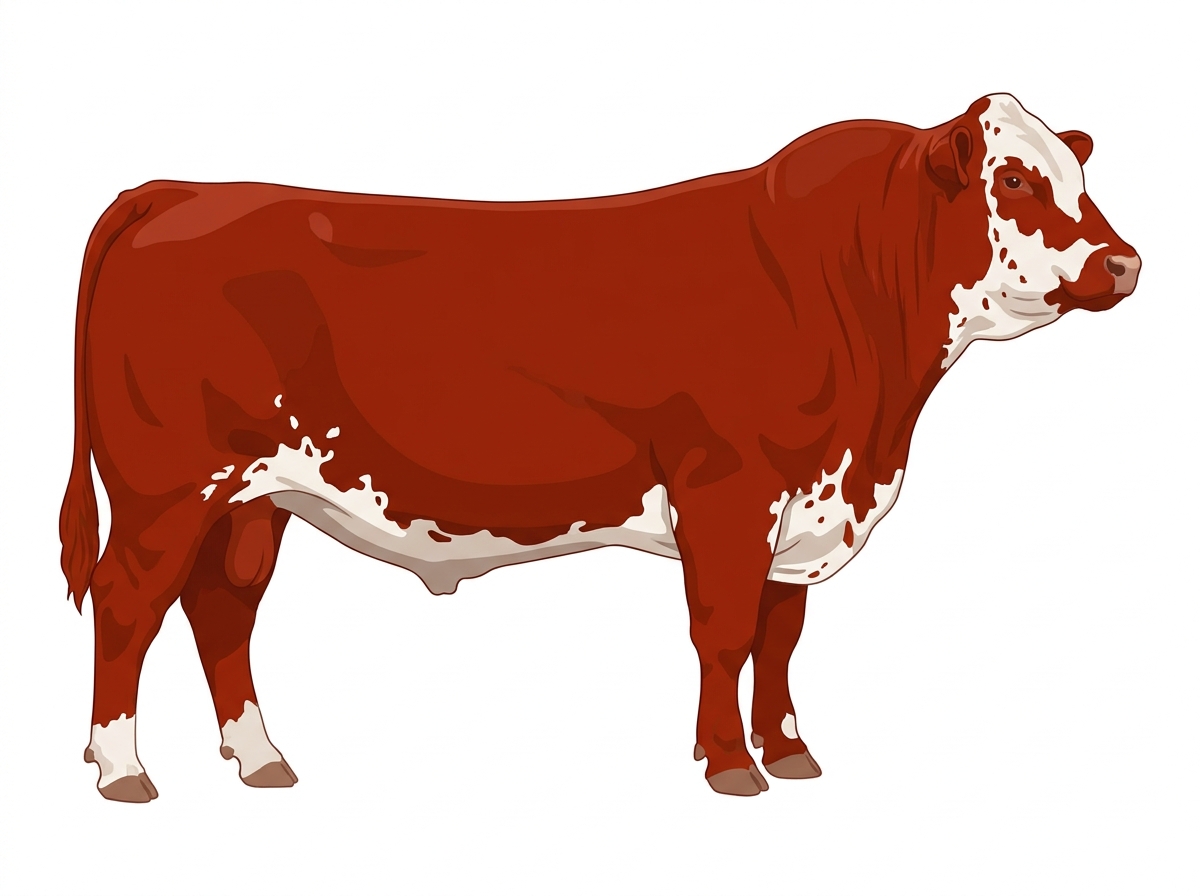 Red with white spots and ticking in the white SimAngus Bull