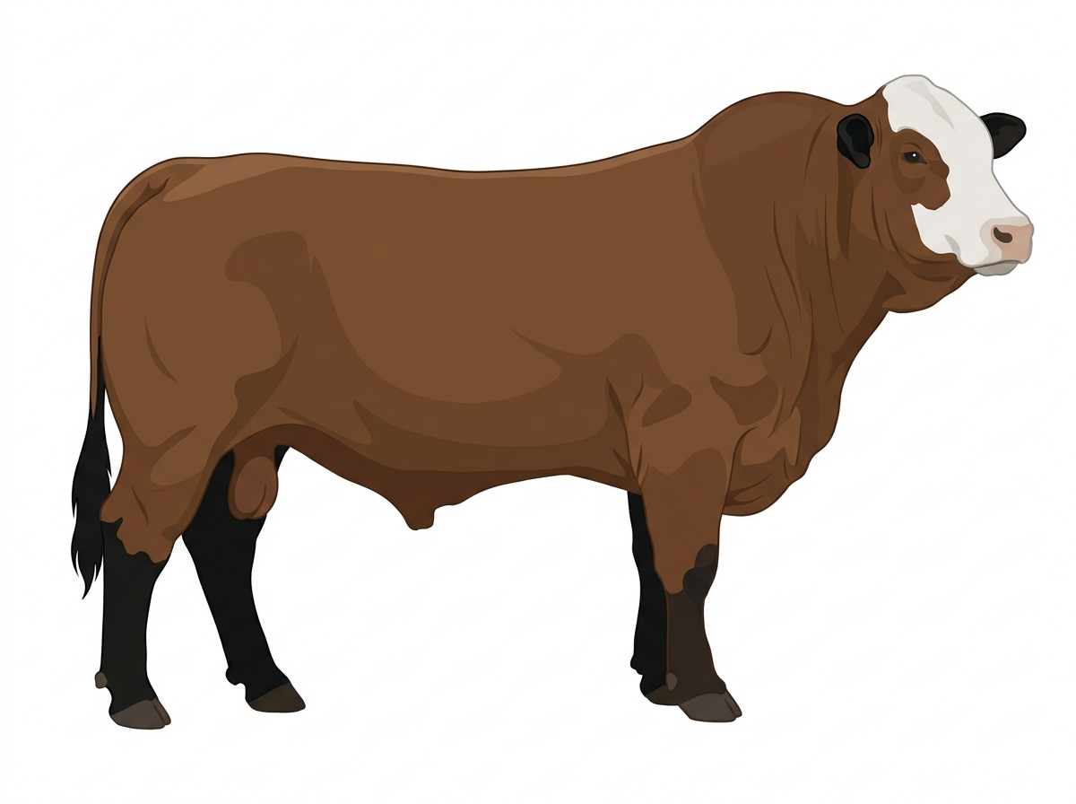 Brown with black points and a white face Simbrah Bull