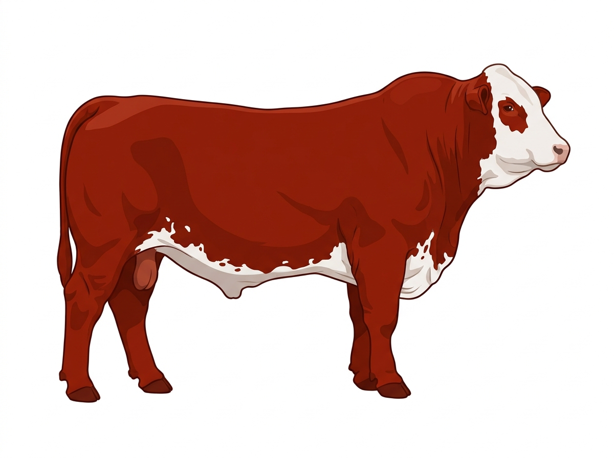 Red with a white face, a few white spots and ticking in the white Simbrah Bull