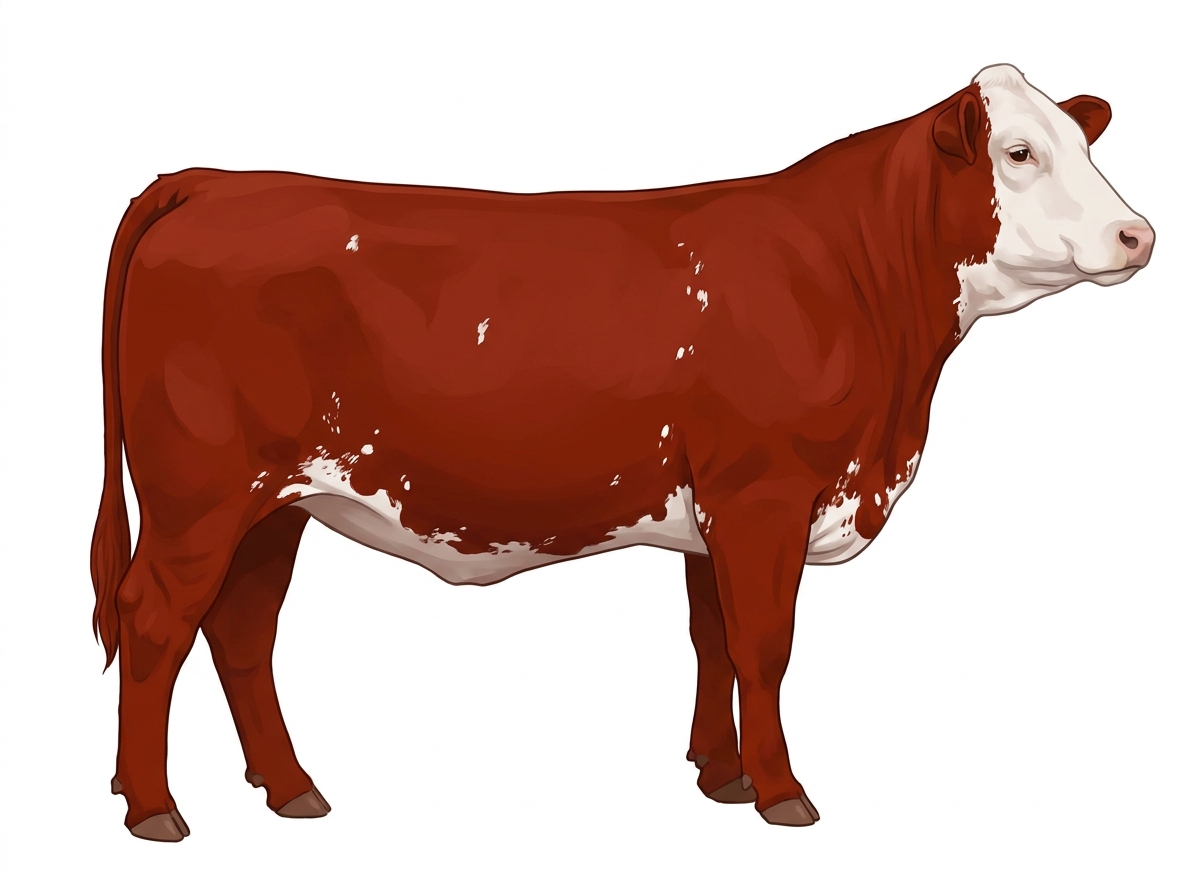 Red with a white face, a few white spots and ticking in the white Simbrah Heifer