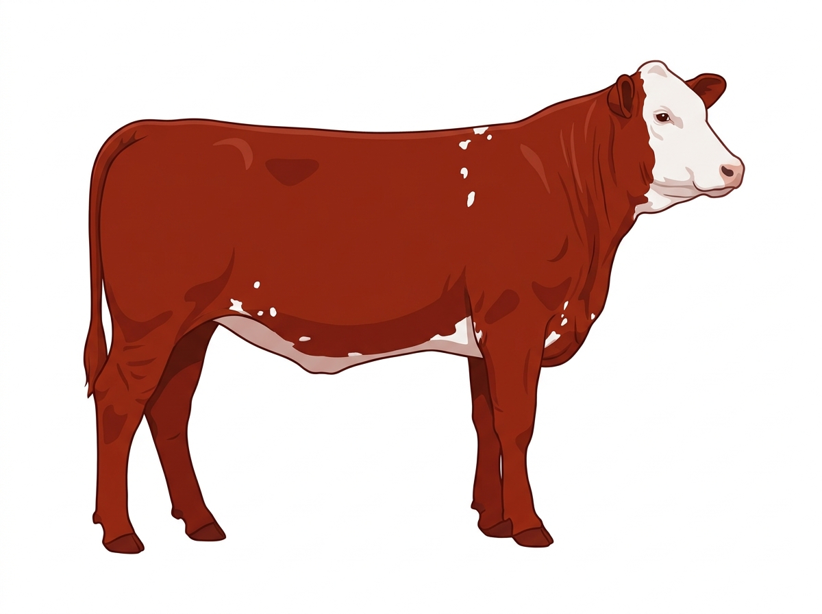 Red with a white face and a few white spots Simbrah Heifer