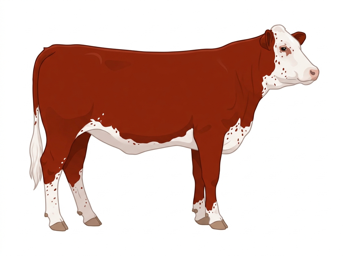 Red with a white face and ticking in the white Simbrah Heifer