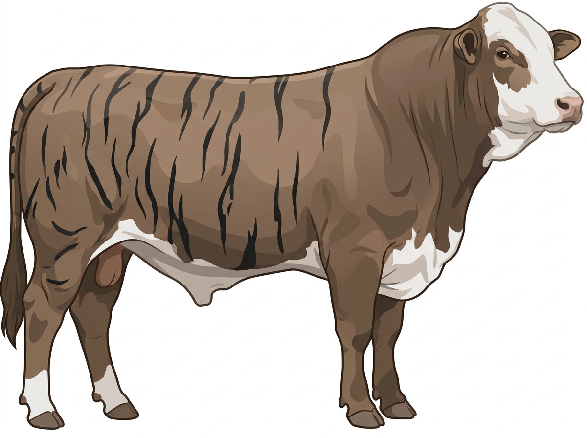 Smoky brindle with black stripes and a white face Simbrah Bull