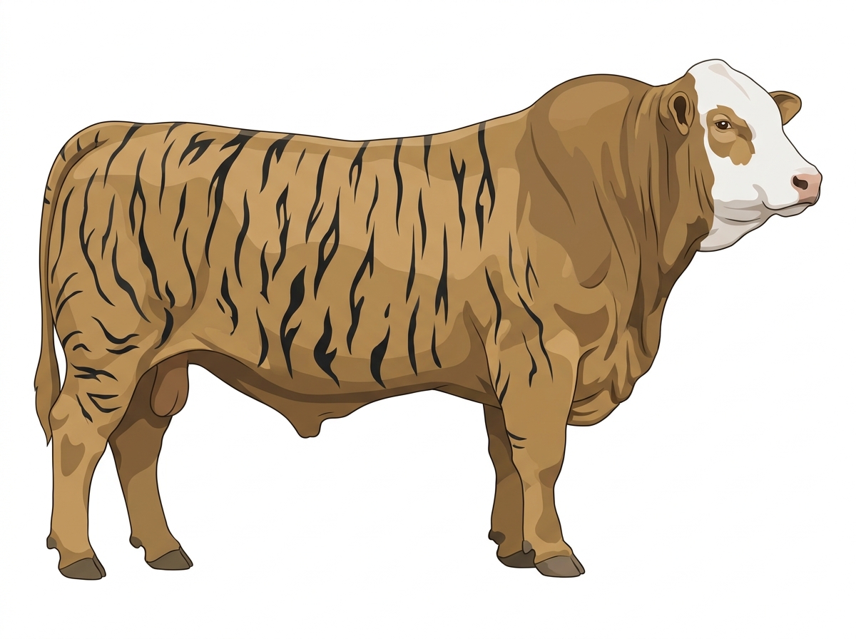 Tan brindle with black stripes and a white face Simbrah Bull