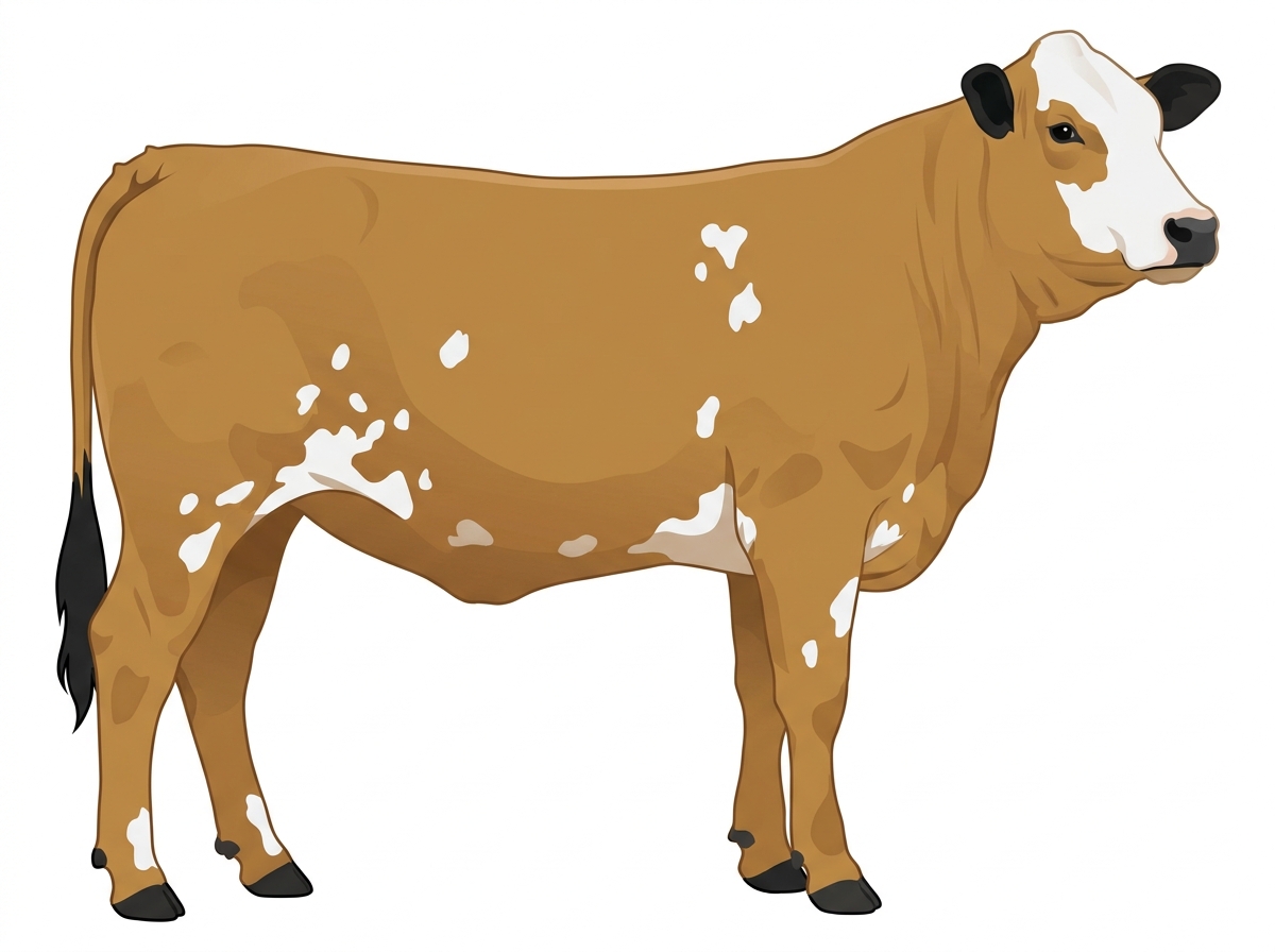 Tan with black points, a white face and white spots Simbrah Heifer