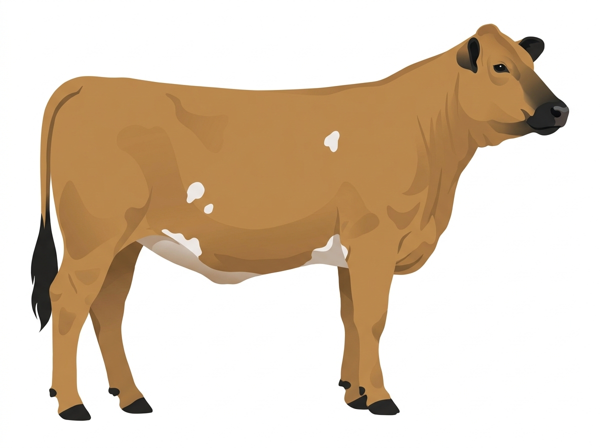 Tan with black points and a few white spots Simbrah Heifer