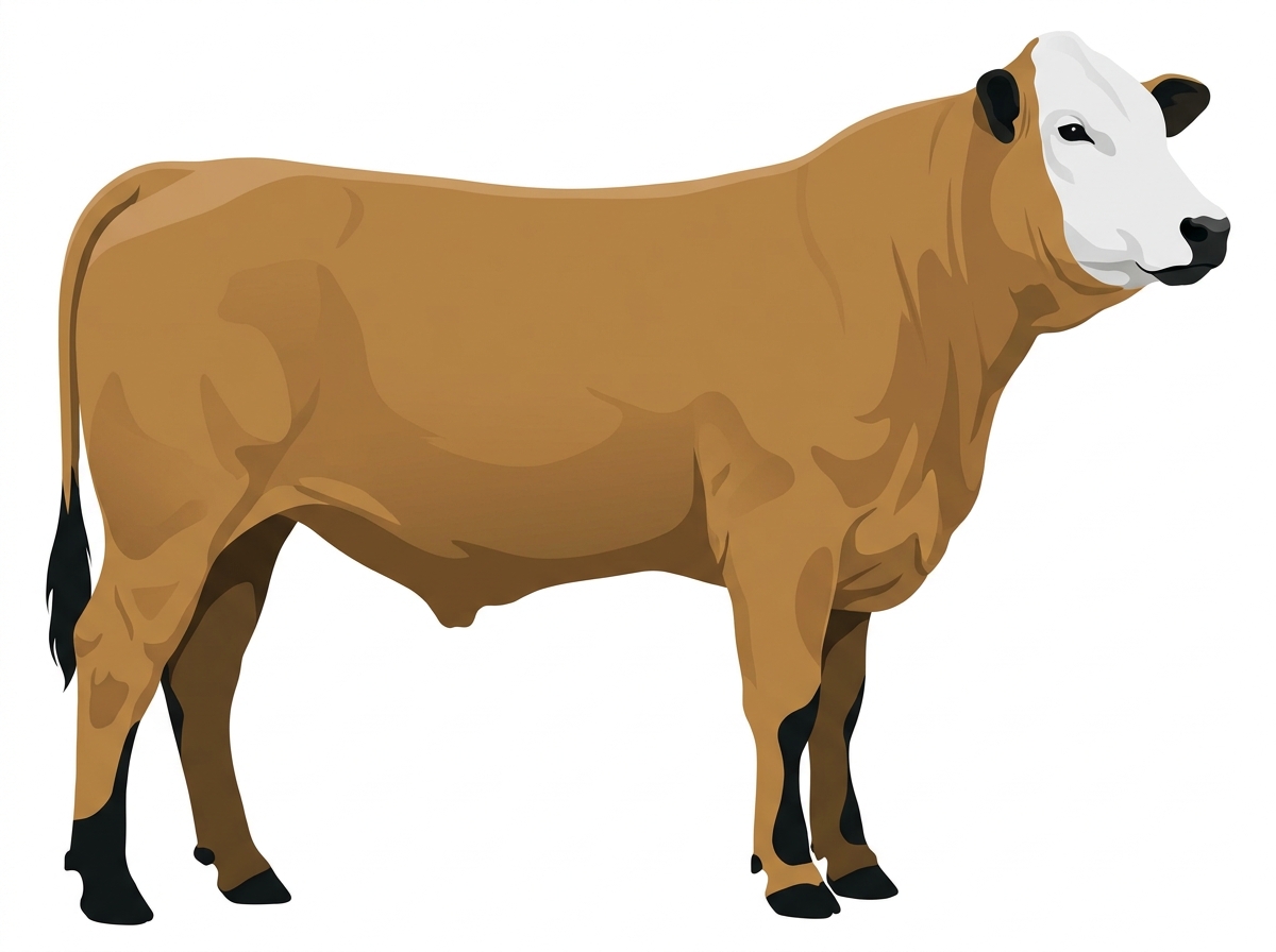 Tan with black points and a white face Simbrah Steer