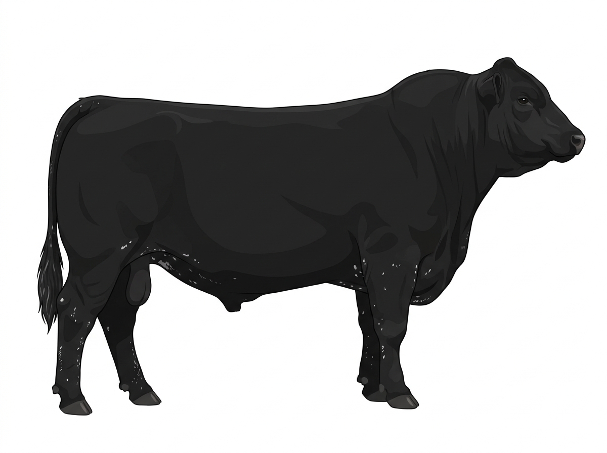 Black with a few white spots and ticking in the white Simmental Cross Bull