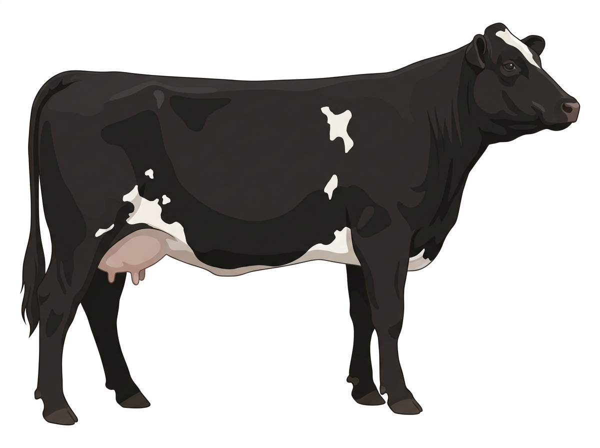 Black with a few white spots Simmental Cross Cow