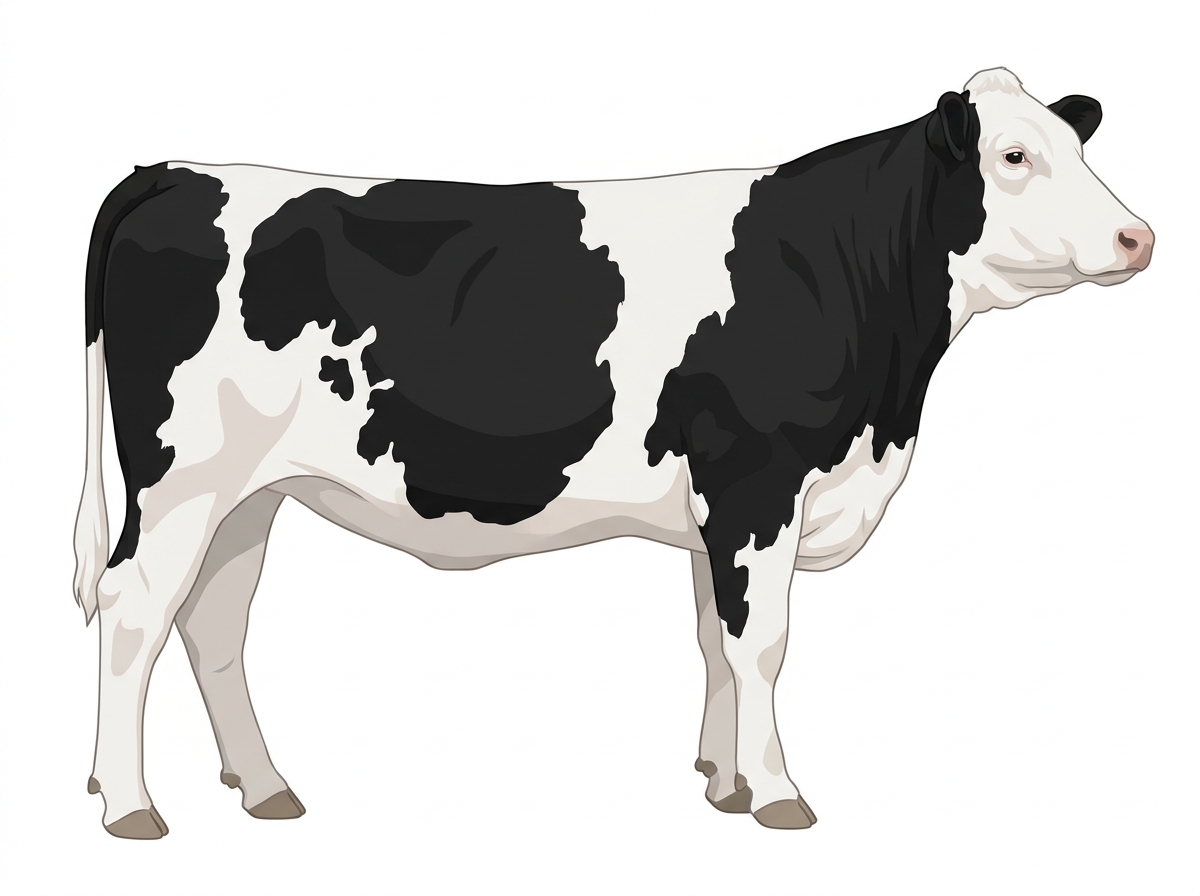 Black with a full white face, white brisket and underline and colored patches on a mostly white body Simmental Cross Cow