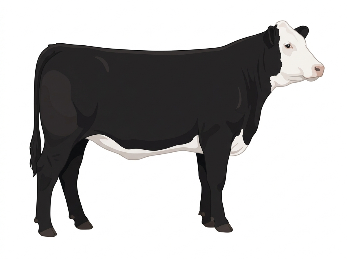 Black with a full white face, white brisket and underline Simmental Cross Heifer