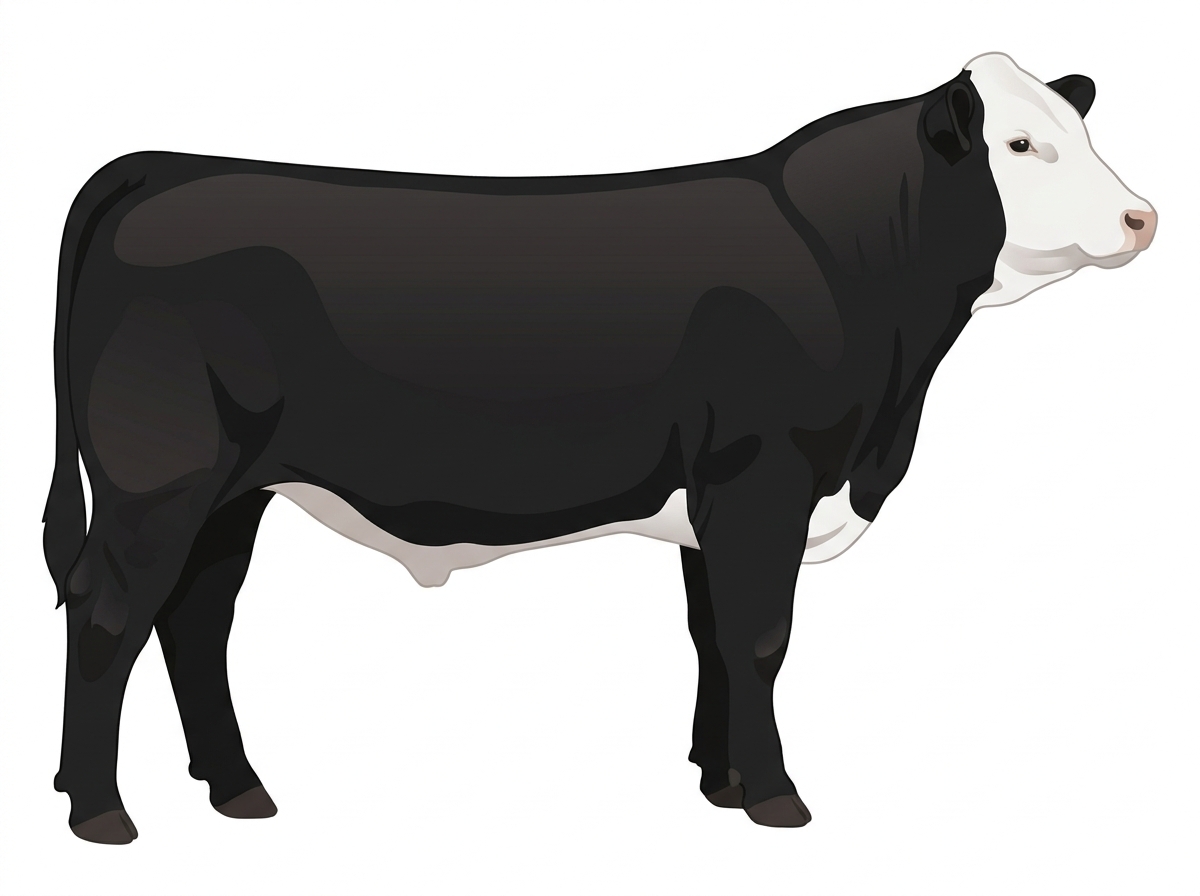 Black with a full white face, white brisket and underline Simmental Cross Steer