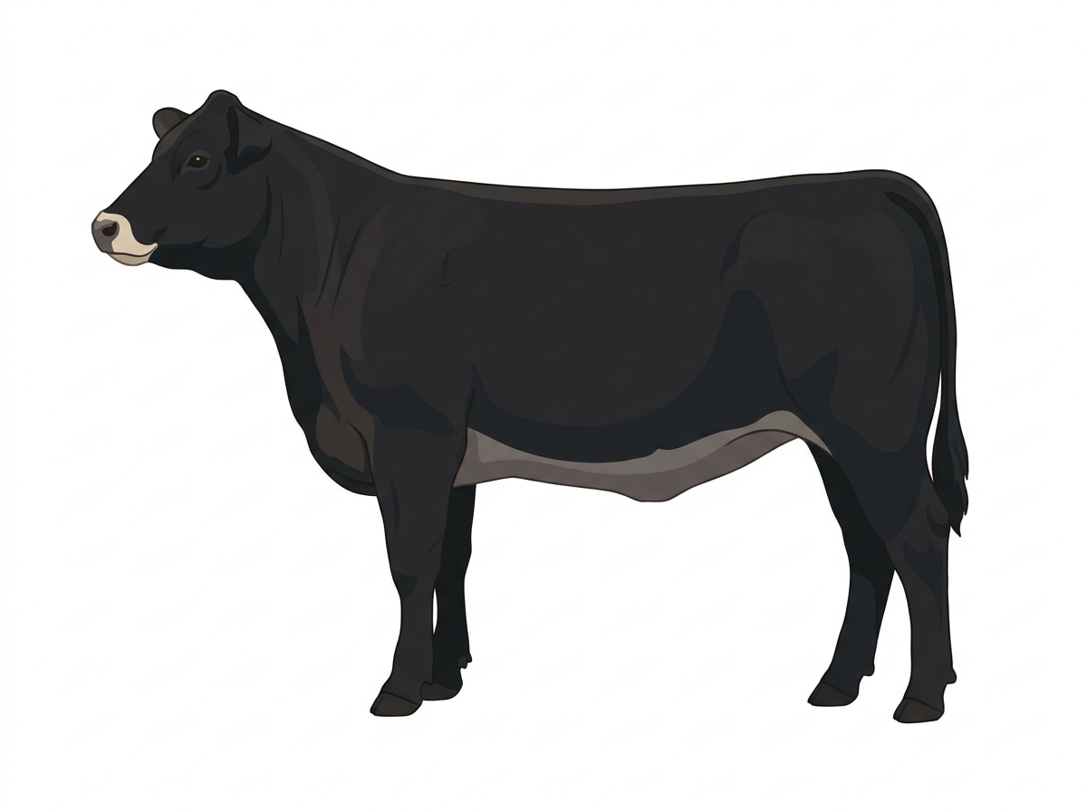 Black with a pale muzzle ring and lighter underline Simmental Cross Heifer