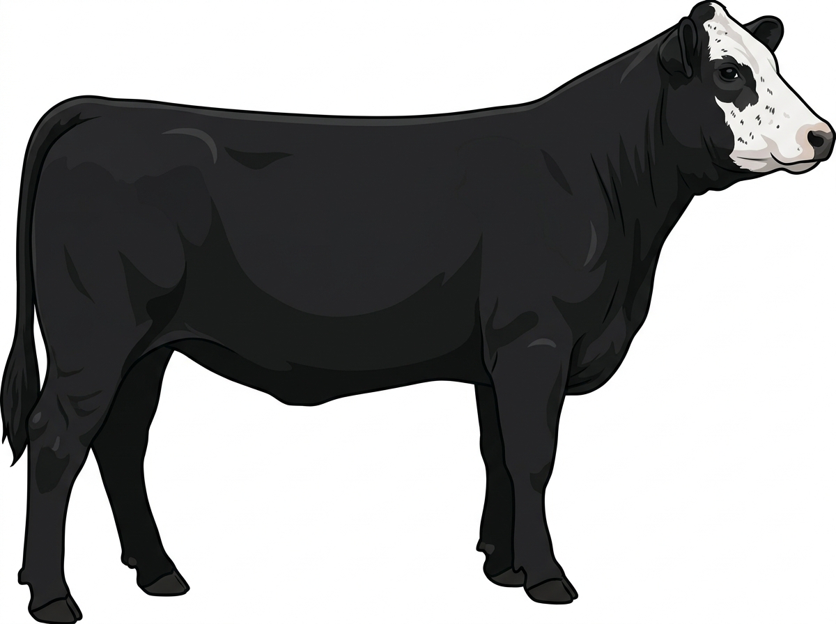 Black with a partial white face and ticking in the white Simmental Cross Heifer