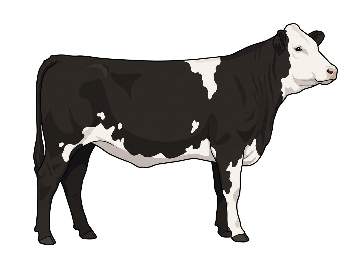 Black with a partial white face and white spots Simmental Cross Heifer