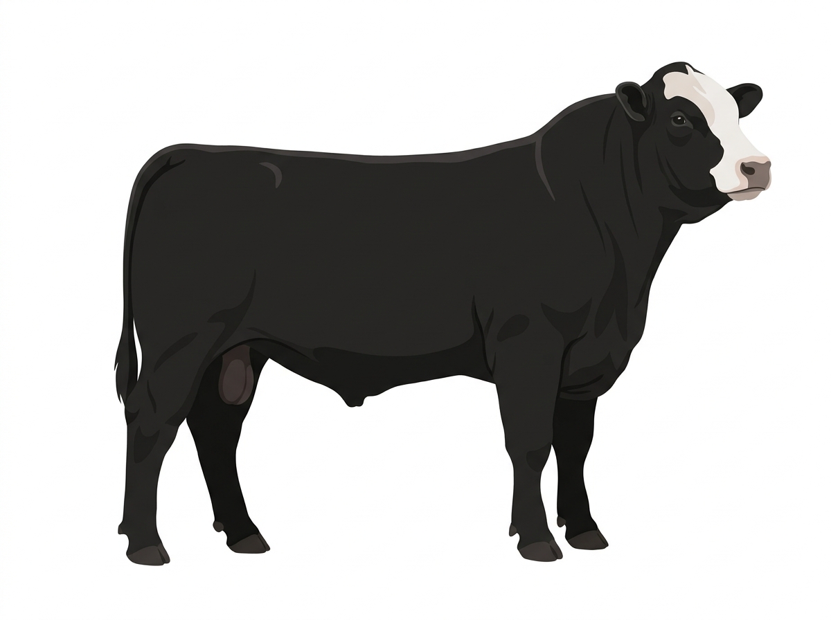 Black with a partial white face Simmental Cross Bull