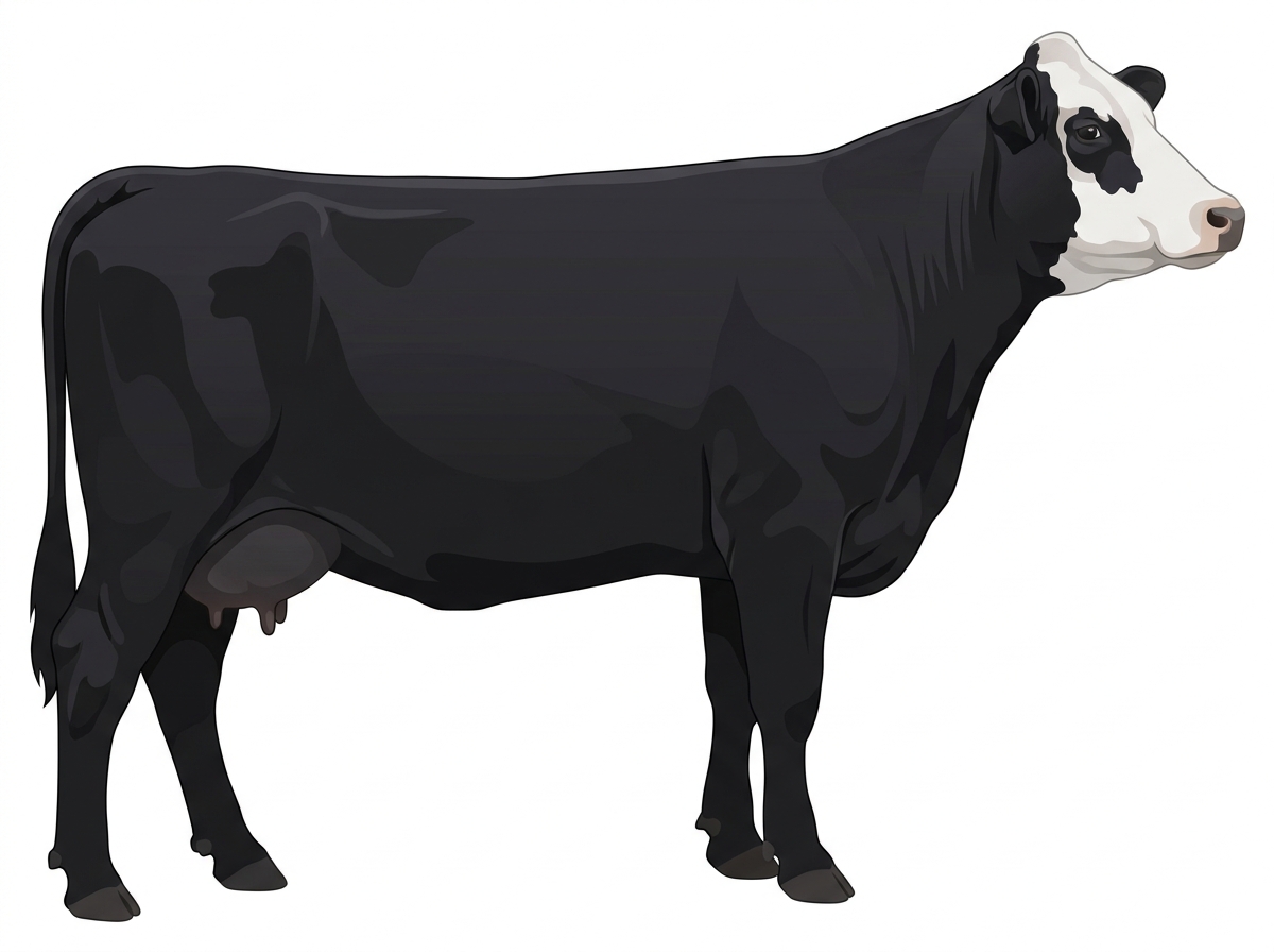 Black with a partial white face Simmental Cross Cow