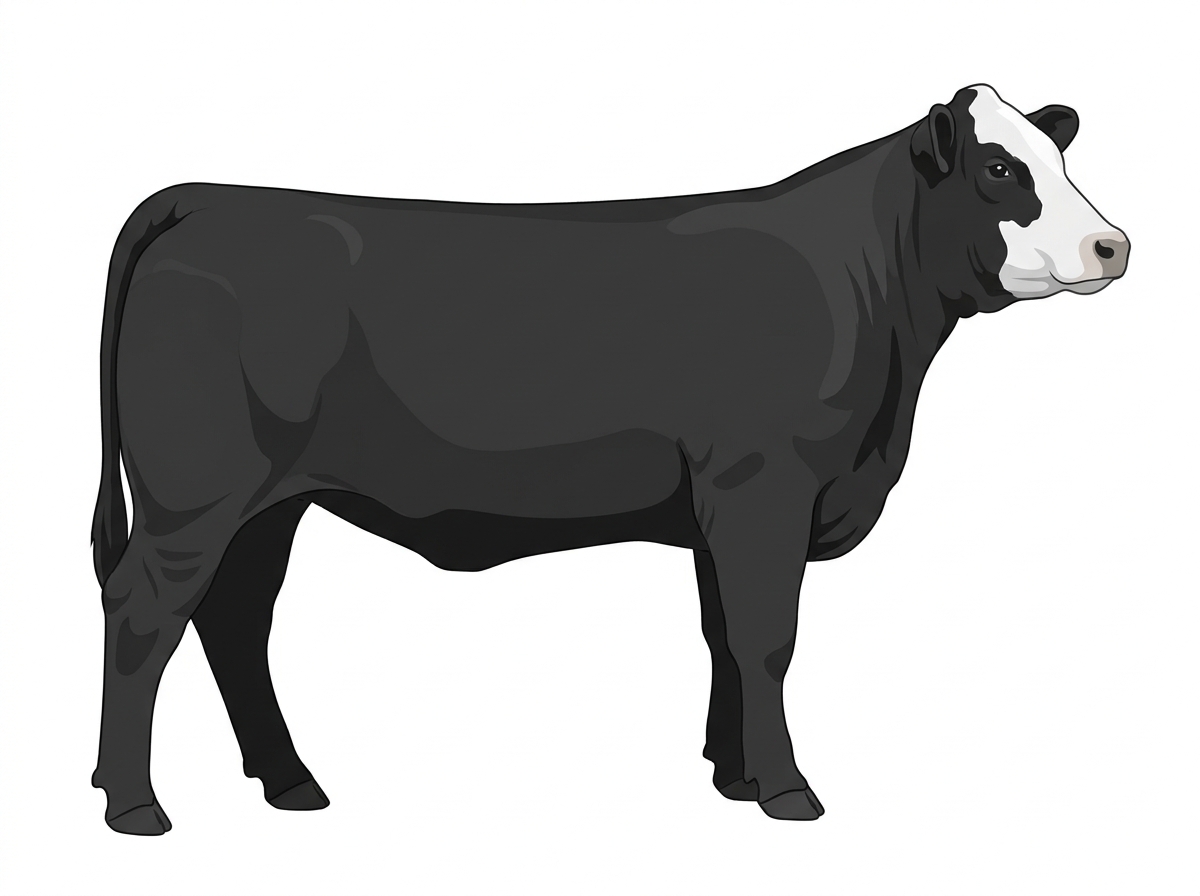 Black with a partial white face Simmental Cross Heifer