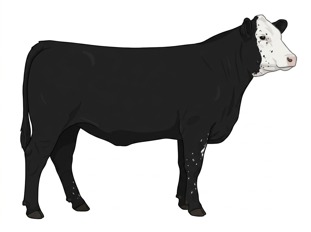 Black with a white face and ticking in the white Simmental Cross Heifer