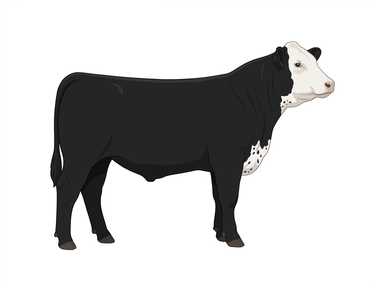 Black with a white face and ticking in the white Simmental Cross Steer