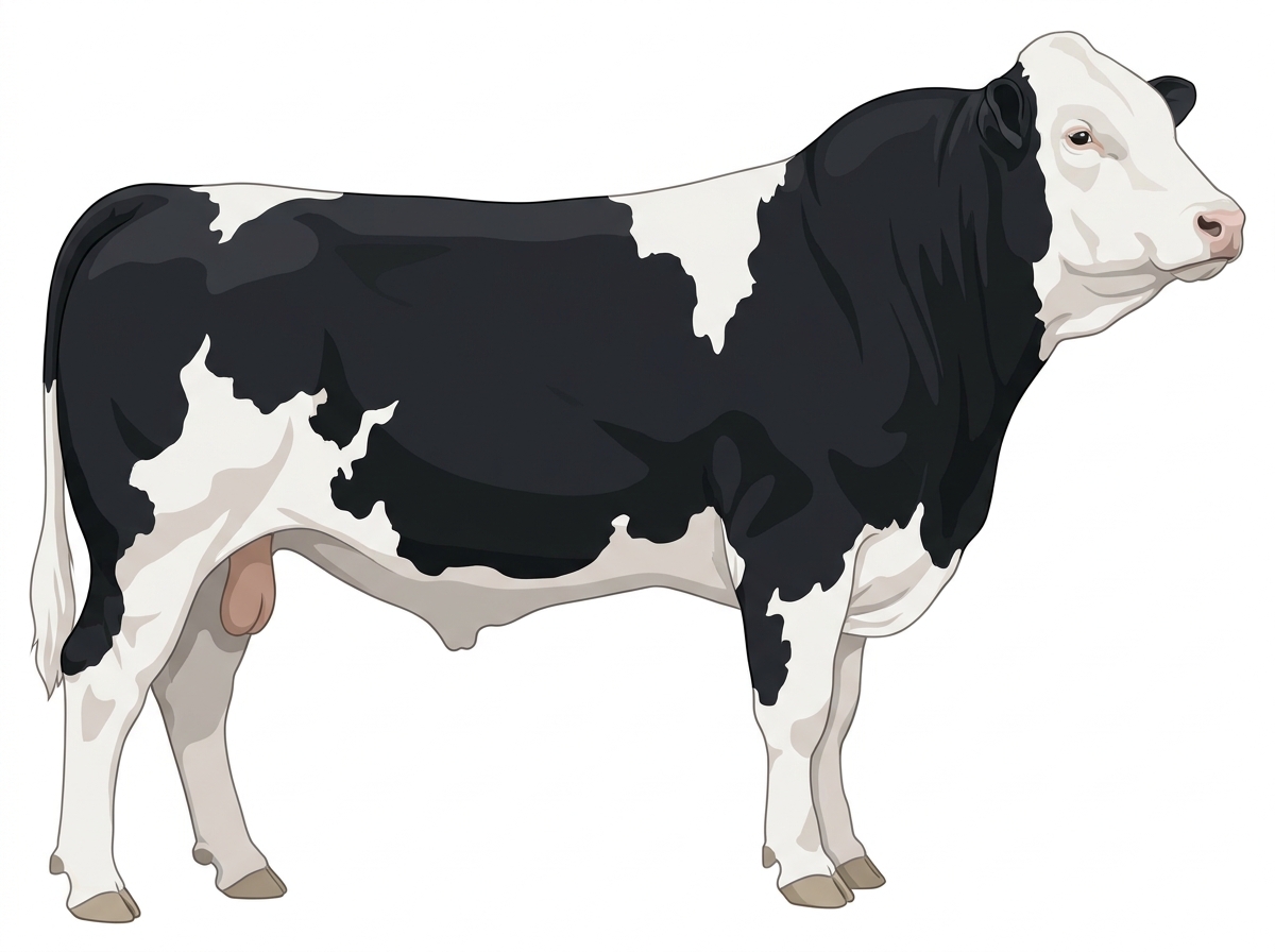Black with a white face and white in large patches Simmental Cross Bull
