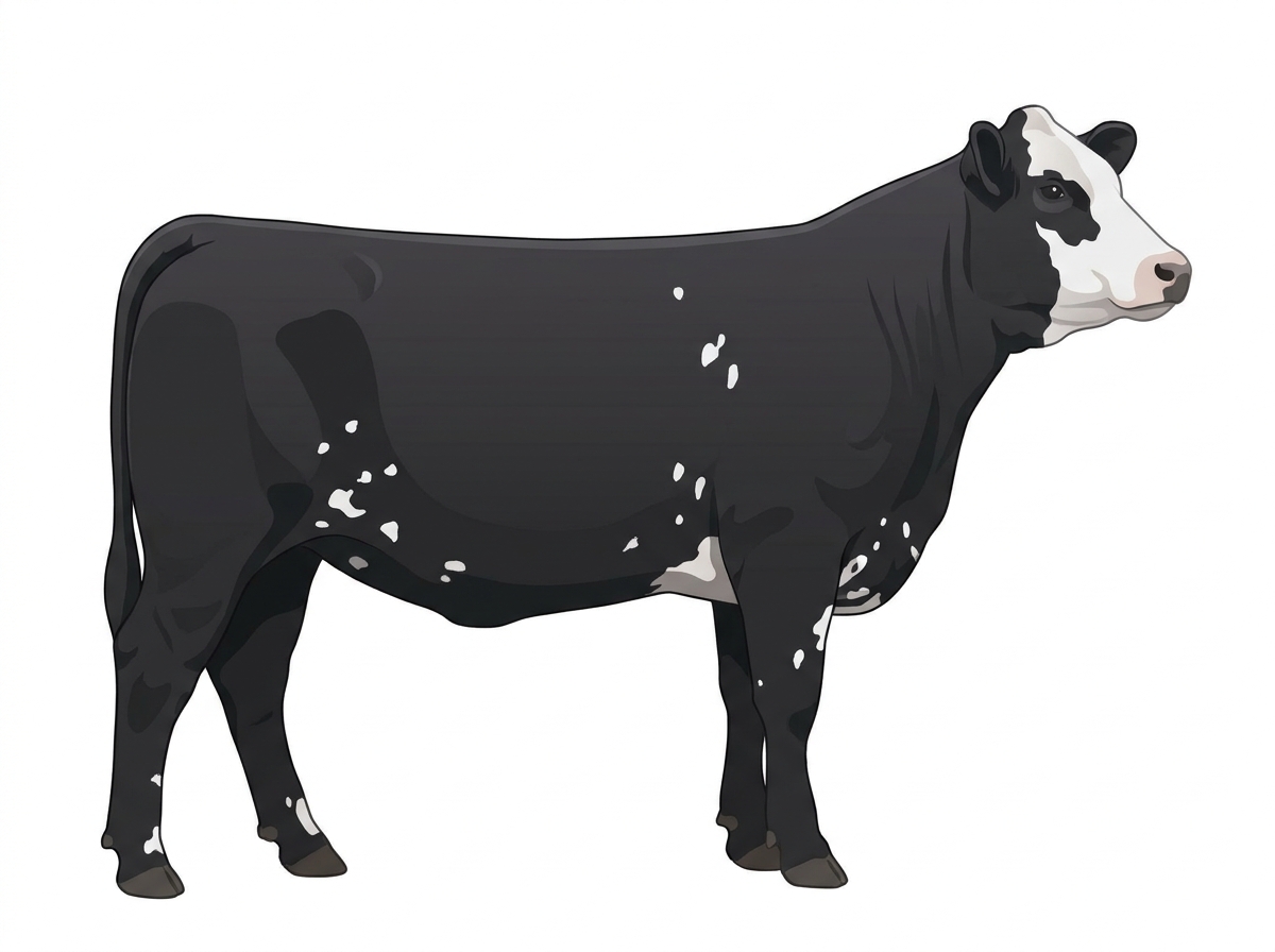 Black with a white face and white spots Simmental Cross Heifer