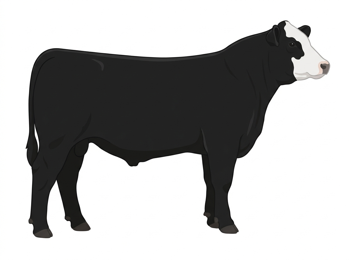 Black with a white face Simmental Cross Steer