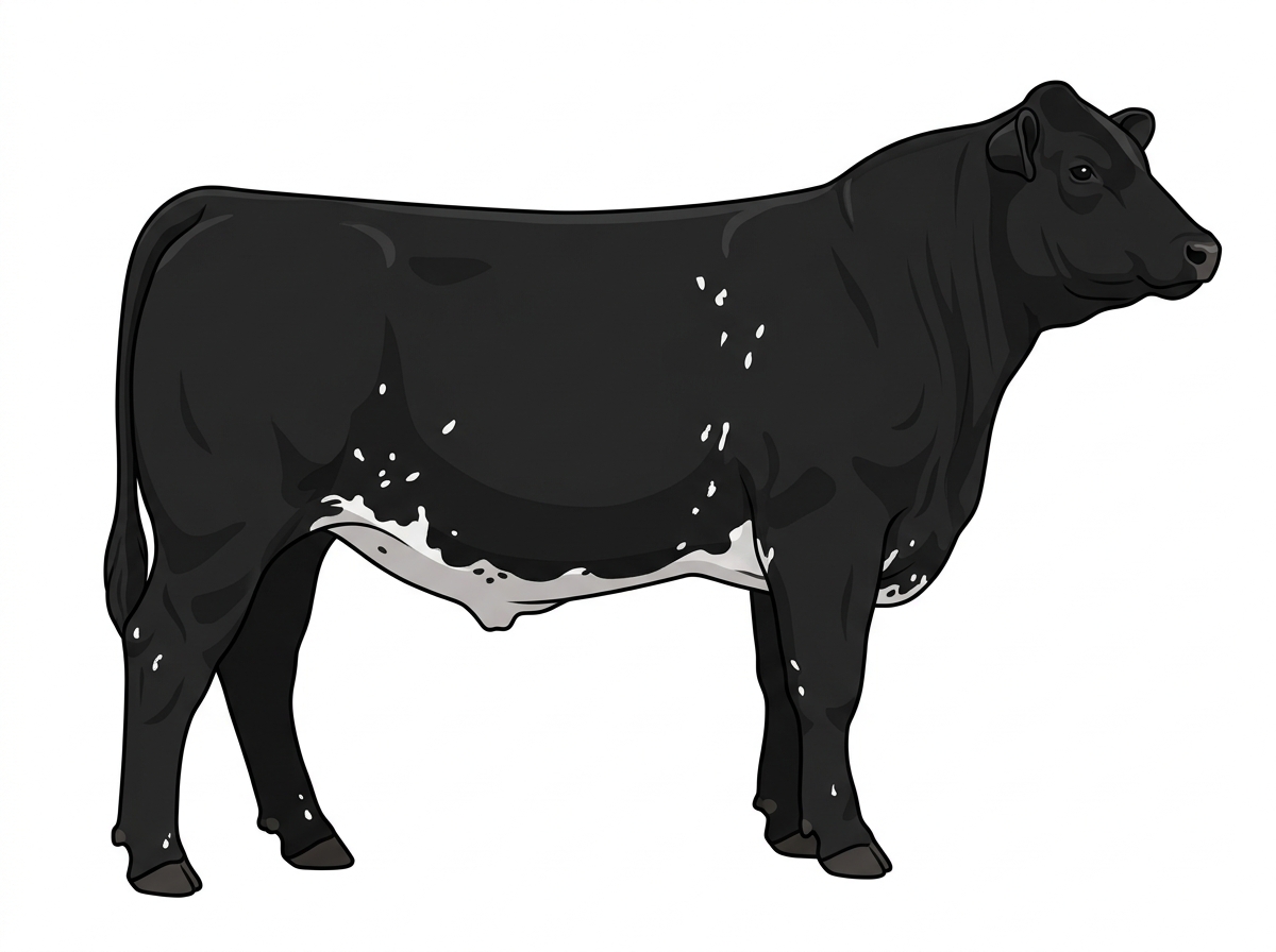 Black with minimal spotting with ticking Simmental Cross Steer
