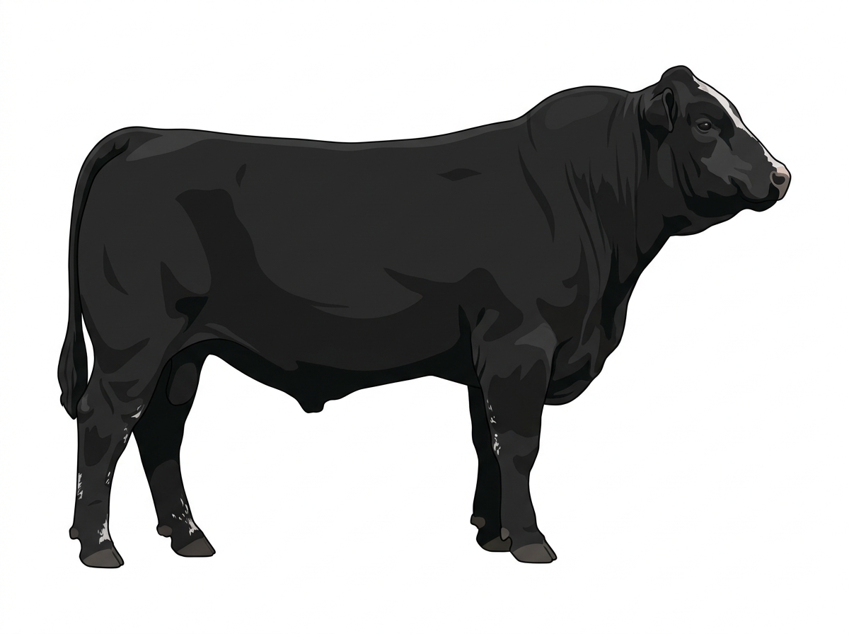 Black with minimal white face markings and ticking in the white Simmental Cross Bull