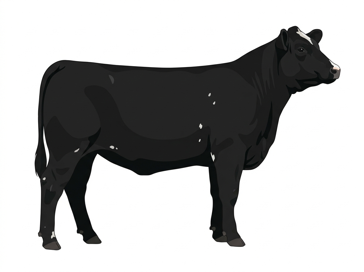 Black with minimal white face markings and white spots Simmental Cross Heifer