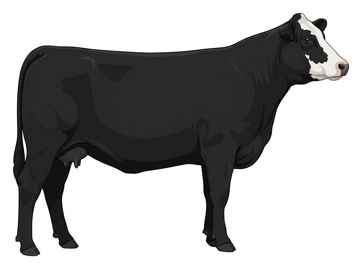 Black with minimal white face markings Simmental Cross Cow