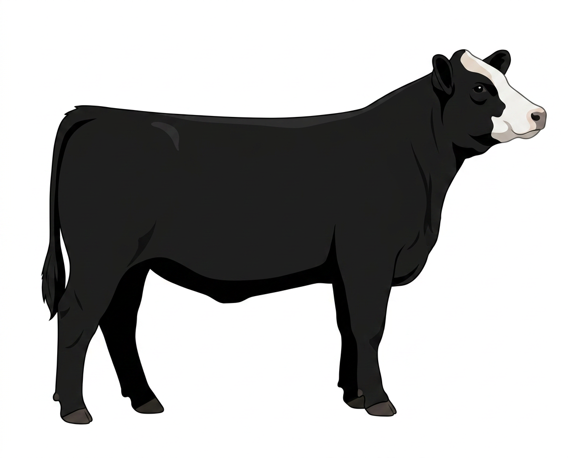 Black with partial white face Simmental Cross Heifer